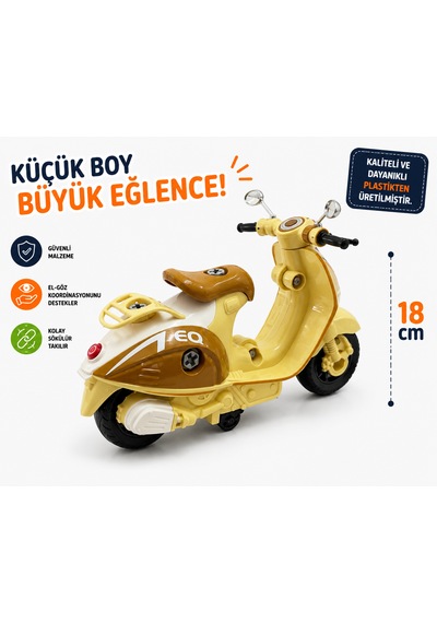 18 Cm Vespa Görünümlü Oyuncak Scooter Kahverengi - Krem