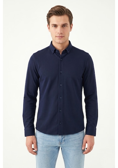 Advante Erkek Spor Slim Fit Uzun Kol Petek Dokulu Gömlek Bgl-st05482 Lacivert