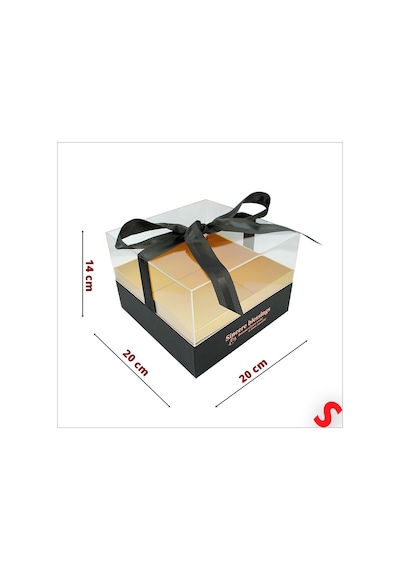 Pleksi Kapaklı Fiyonklu Karton Kutu, 20 X 20 X 14cm - Siyah