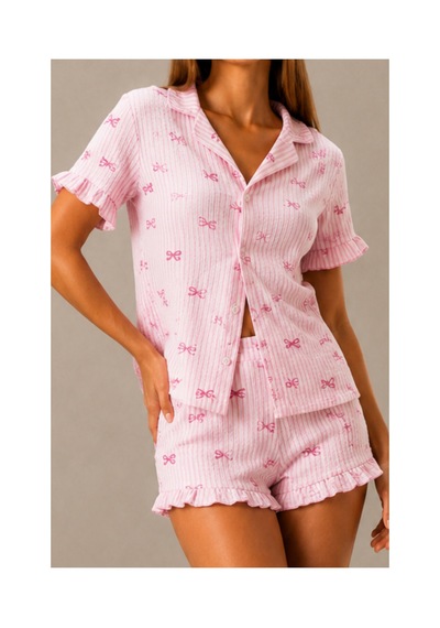 Fit Women Kadın Günlük Düğmeli V Yaka Pembe Pijama Takımı