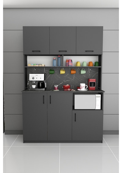Asra Trend Kahve Köşesi KAHVE03 %100 MDF Çok Amaçlı Mutfak Dolabı Antrasit - Royal Mermer