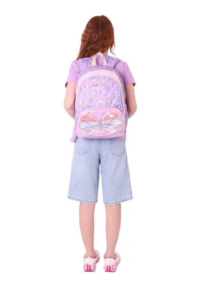 Kaukko Kids Üç Gözlü Kız Çocuk Okul Sırt Çantası Nakışlı Kelebek Desenli - L5222 Mor