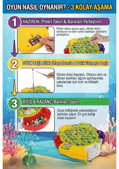 45 Balıklı Döner Oyun Tablalı 5 Oyunculu Müzikli Balık Yakalama Oyunu Eğitici Eğlenceli Oyuncak