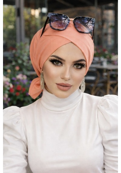 Aişe Tesettür Neon Turuncu Çapraz Bone