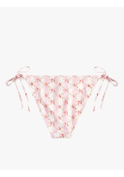 Koton Koton X Sibil Çetinkaya - Yanları İpli Fiyonk Detaylı Çiçekli Bikini Alt Sarı Çizgili 6sak00212mm