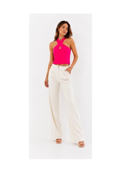 Onno Style Women Kolsuz Askılı Çapraz Yaka Triko Kadın Bluz Pembe