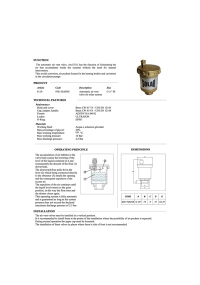 Icma Otomatik Purjör 1/2'' - 180 C Solar - İtalyan