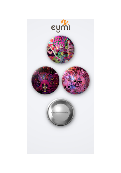 Stomach Book Caroline 3'lü Metal Rozet Seti 58mm İğneli Buton Çanta Yaka Rozeti Çok Renkli