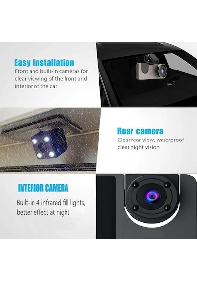 3 Kameralı /1080p Ultra Kaliteli/wifi Özellikli/g-sensör/gece Görüş/araç İçi Araç Kamerası