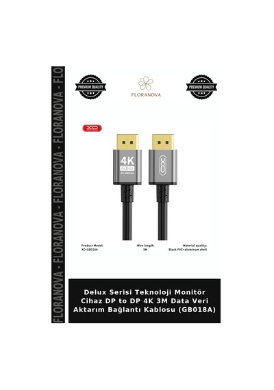 Delux Serisi Teknoloji Monitör Cihaz Dp To Dp 4k 3m Data Veri Aktarım Bağlantı Kablosu Gb018a