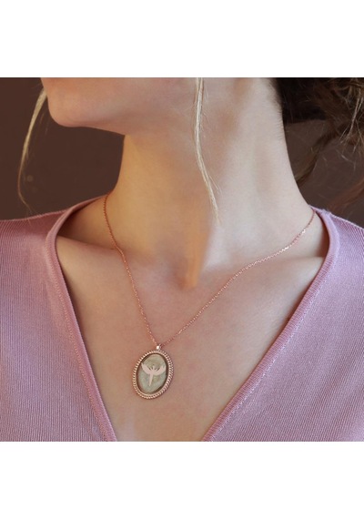 Mikail Meleği Beyaz Mine İşli Rose Gold Kaplama Gümüş Kolye Gümüş