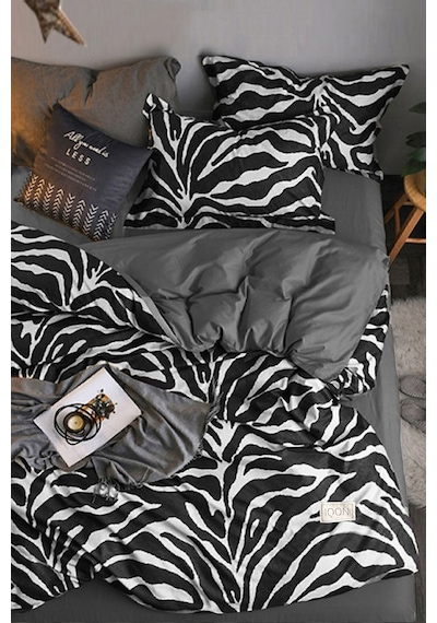 İqon Lastikli Çarşaflı Nevresim Takımı Tek Kişilik Zebra Siyah Beyaz