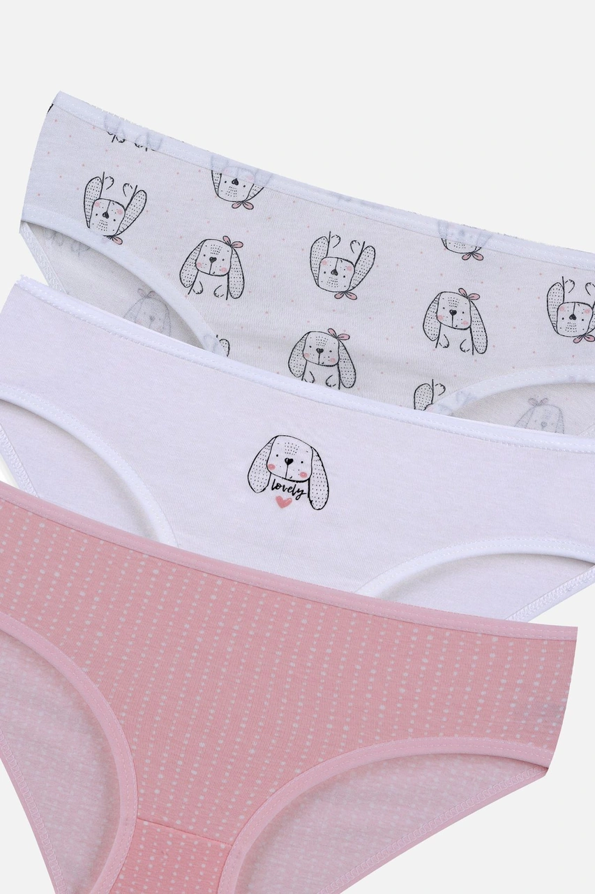 Kız Çocuk 3'lü Penguen Desenli Slip 1050 Beyaz - Pembe