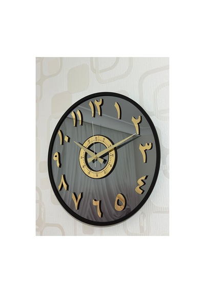Pey Aksesuar Aynalı Duvar Saati Gerçek Ayna 40 Cm Modern Tasarım Siyah-gold-füme-arapça