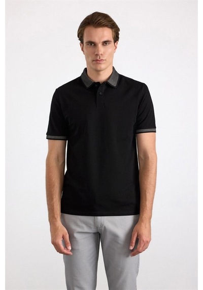 Süvari Siyah Regular Düz Baskısız Pike Polo Yaka Tişört Sts1014000007-s09