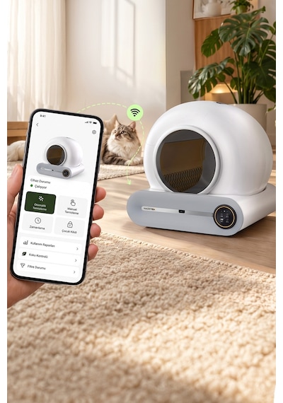 Haustier MSP01 Akıllı Otomatik Kedi Tuvaleti , App Kontrol, 65lt Hazne, 9lt Çöp haznesi, İyonizer Kötü Koku Giderici
