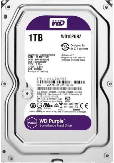 Wd Purple, Wd10purz, 3.5&quot 1tb, 64mb, 5400 Rpm, 7/24 Güvenlik, Hdd