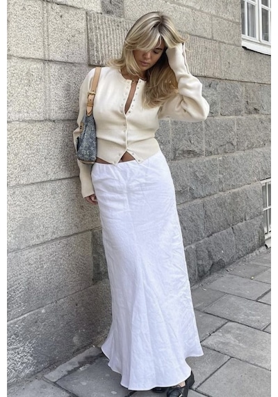 Ritnice Kadın Aria Premium Viscose Yumuşak Ekru Triko Hırka Ekru