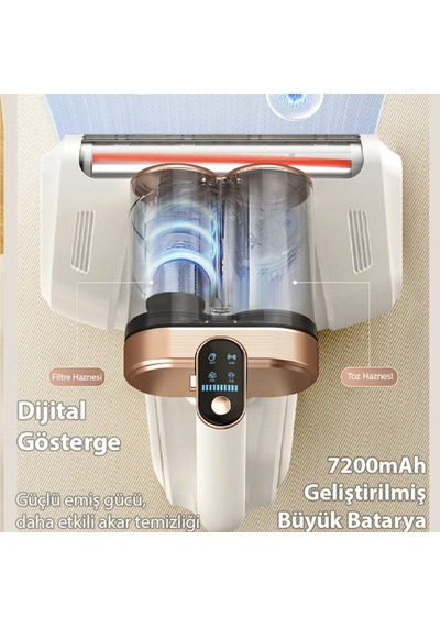 Türbin Başlıklı Uv Filtreli Şarjlı Detaylı Temizlik Süpürgesi Döner Başlıklı Ultra Güçlü Çekiş