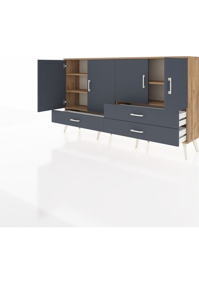 Arges Konsol 5 Raflı 3 Çekmeceli 4 Kapaklı 176x30x99 Çam-antrasit Çam-antrasit