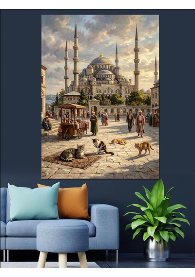 Güvercinli Sultanahmet Camii Meydanı Manzarası Dekoratif Kanvas - Mdf Ahşap Tablo