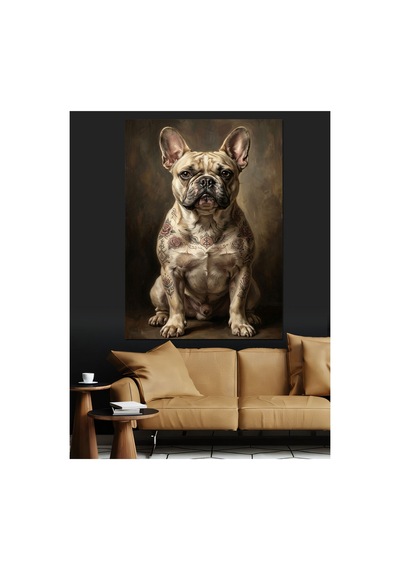 Ciddi Bakışlı Fransız Bulldog Portresi Yağlı Boya Dokulu Kanvas Tablo Canvas Tablosu