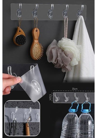 Banyo Askısı 6 Lı Şeffaf Kendinden Yapışkanlı Gri Diğer