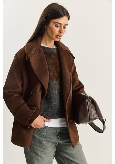 Shade Kadın Kruvaze Yaka Astarlı Kısa Oversize Kaşe Kaban 3508 60283850 - Acı Kahve Kahverengi Shade Kadın Kruvaze Yaka Astarlı Kısa Oversize Kaşe Kaban 3508 60283850 - Acı Kahve Kahverengi