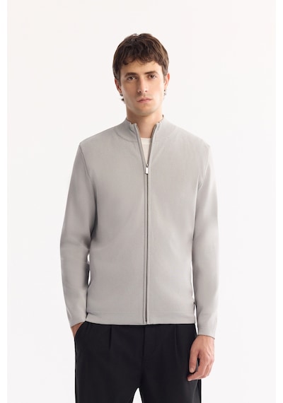 Avva Erkek Gri Dik Yaka Fermuarlı Rayon Tüylenmeyen Triko Regular Fit Hırka A52y5013