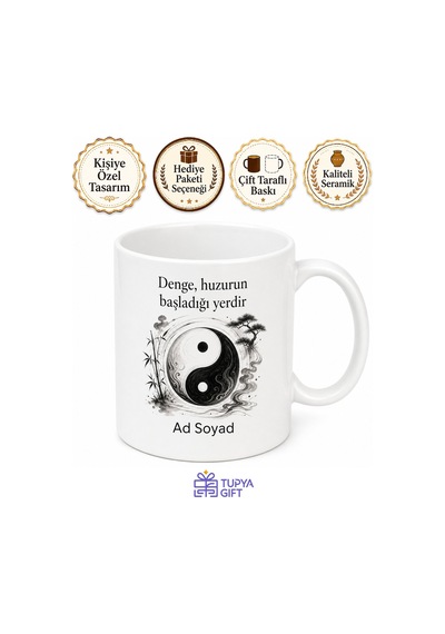 Yin Yang İsim Yazılı Kişiye Özel Baskılı Kupa Bardak Hediye Beyaz / Çok Renkli