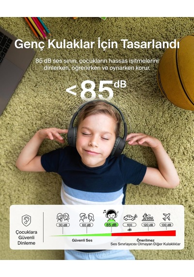 Soundform Mini Çocuk Kablosuz Kulaklık Siyah Dahili Mikrofon, 30 Saat Çalma, Eğlenceli Çıkartmalar, İphone, İpad Ve Galaxy Uyumlu