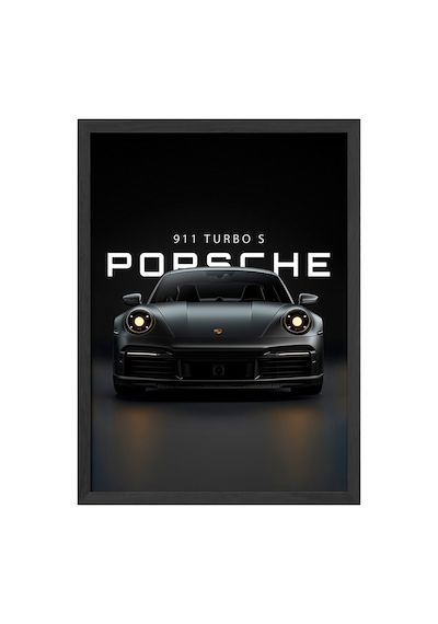 Porsche 911 Turbo S Siyah Ahşap Çerçeveli Poster, Dekoratif Araba Duvar Tablosu
