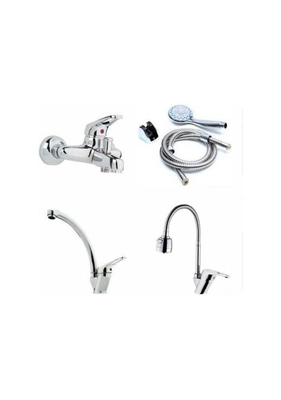 Banyo Spiralli Mutfak Lavabo Batarya Seti + 3 Fazlı Duş Seti Krom