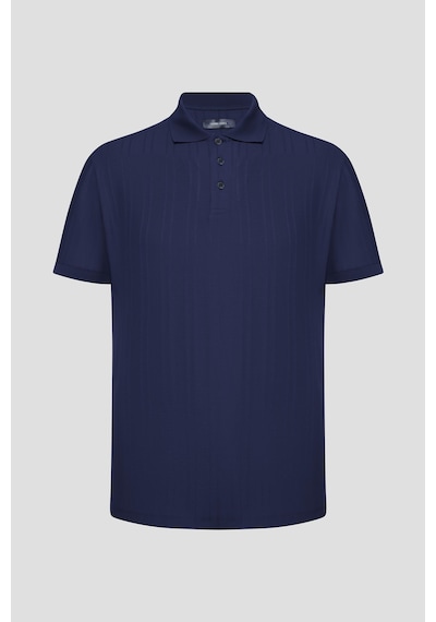 Düğmeli Jakar Desenli Polo Yaka Erkek T-shirt Lacivert Lacivert
