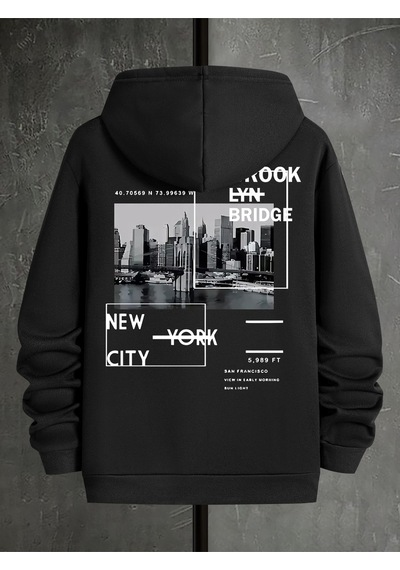 Uyguntarz Unisex Brooklyn Bridge Baskılı Oversize Sweatshirt siyah