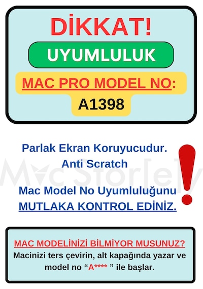 Apple Uyumlu MacBook Pro 15 İnç Ekran Koruyucu Parlak Anti Scratch A1398 İle