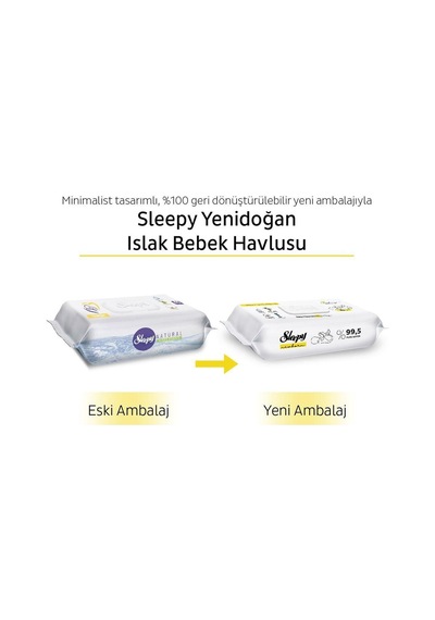 Sleepy Natural Yenidoğan Pamuklu 40 Yaprak 12'li Paket Islak Mendil Tekli