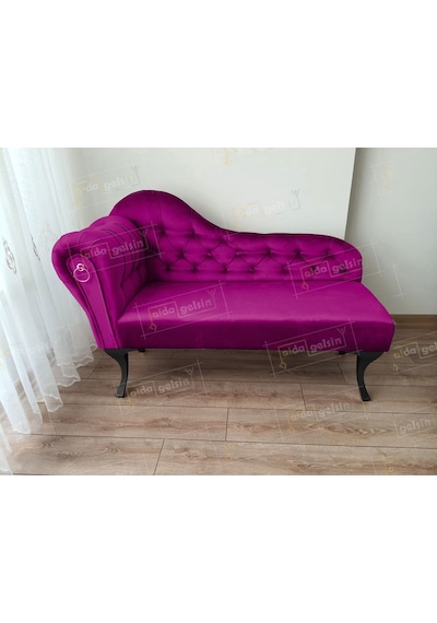 Dekoratif Bihter Koltuk Josefin Puf 120 Cm Siyah Ayak Mor