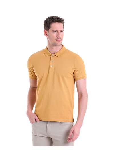 Hatemoğlu Hardal Düz Comfort Fit 100% Pamuk Polo Yaka Tişört Hardal