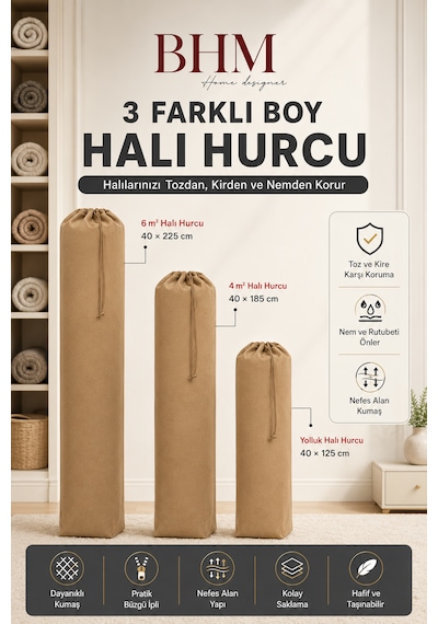 6 Adet Halı Hurcu Seti Büzgülü Halı Saklama Çantası Toz Ve Neme Karşı Koruyucu Bej