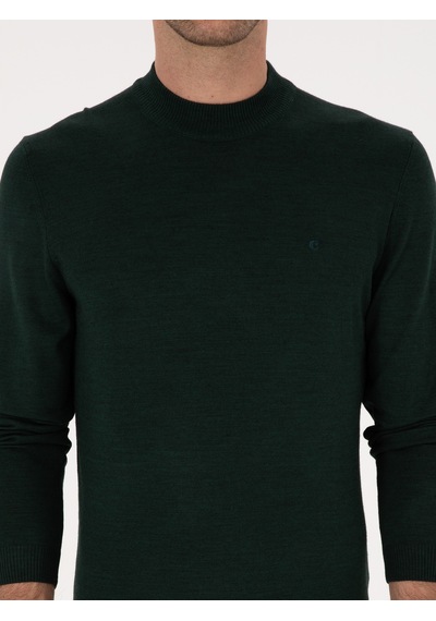 Cacharel Zümrüt Slim Fit Yün Karışımlı Çeyrek Balıkçı Yaka Basic Triko Kazak Yesıl