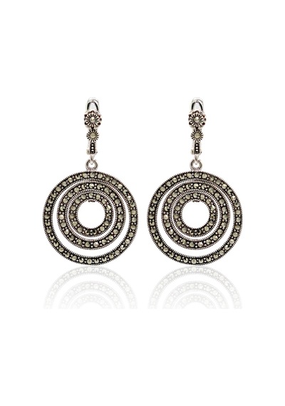 Markazit Taşlı Sallantılı Halka Model Gümüş Kadın Küpe 201024508 Gümüş