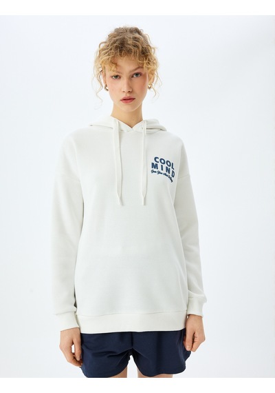 Koton Arkası Baskılı Kapüşonlu Oversize Uzun Kollu Sweatshirt Ekru 5sal10479ık Ekru