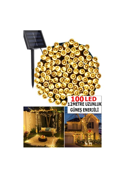 100 Led 12 Metre Güneş Enerjili Solar Led Aydınlatma Ip65 Bahçe Balkon Teras Dekoratif Işık 8 Mod Diğer