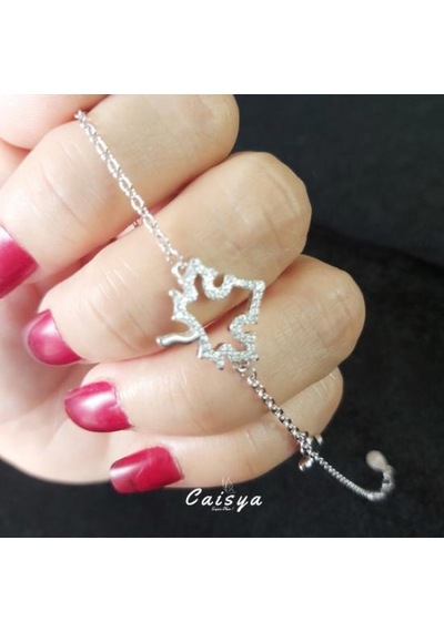 Çınar Yaprağı Zirkon Taşlı Gümüş Bileklik Silver