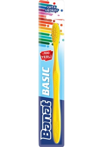 Basic Diş Fırçası - Orta Sertlik Sarı Açık Ahşap