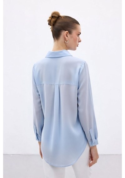 Sateen Düz Klasik Gömlek - Mavi-136998 Mavi