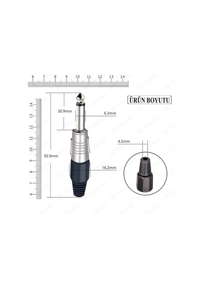 100 Adet - 6.35 Mm Mono Erkek Fiş Lehim Tipi Jack Konnektörü Altın Uçlu