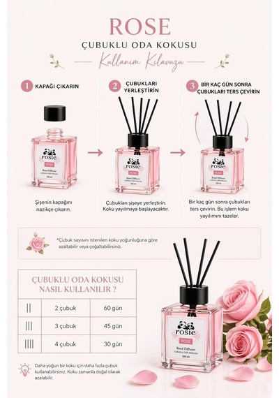 3'lü Gül Çubuklu Oda Kokusu 100 Ml Fresh