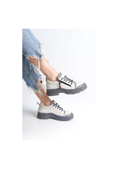 Agatha Bağcıklı Fermuarlı Ortopedik Taban Kadın Sneaker Spor Ayakkabı Cgt - Krem Krem